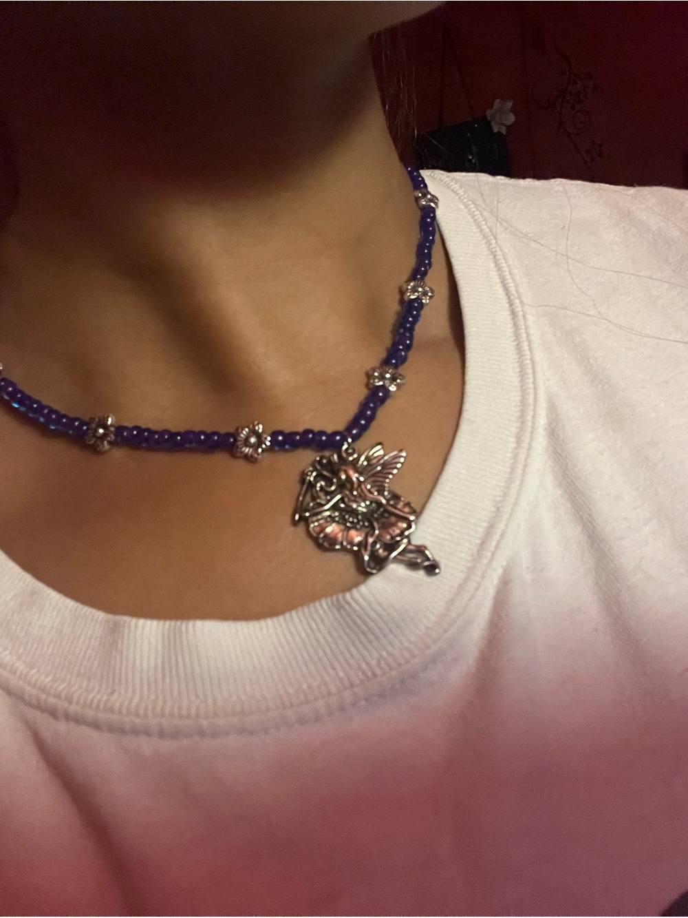 Purple Beaded Fairy Pendant Necklace - Women Jewelry - Picture 4 of 4